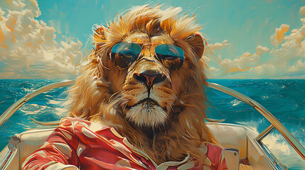 lion drives boat