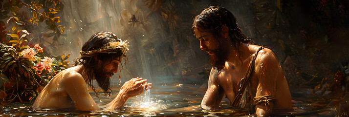 Jesus Christ's Baptism by John the Baptist ,
John the Baptist baptize Jesus Christ in the Jordan river in Israel 