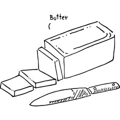 Vector illustration of food butter and knife by hand-drawn