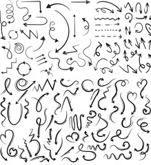 hand drawn arrows. Set simple arrows isolated on white background. Arrow mark icons. 