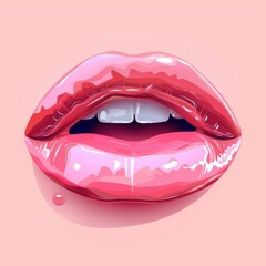 vertical illustration of  peach female lips close-up on a white background. concept beauty, trend, fashion, blue, lips