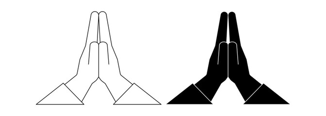 Fototapeta na wymiar outline silhouette praying hand icon set isolated on white background