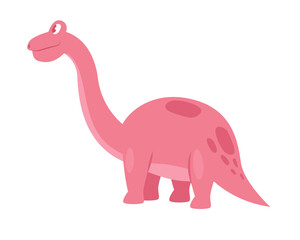 Cute pink dinosaur. Prehistoric animal, jungle reptiles group, jurassic world evolution cartoon vector illustration