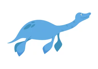 Keuken spatwand met foto Cute blue water dinosaur. Prehistoric animal, jungle reptiles group, jurassic world evolution cartoon vector illustration © Flash concept