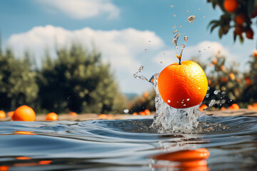 Orangen die in Wasser fallen Nahaufnahme Hintergrund - 767830846