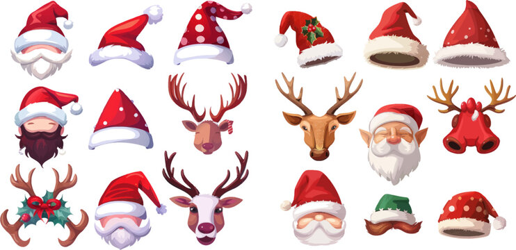Xmas santa hat, elf cap and reindeer photo mask
