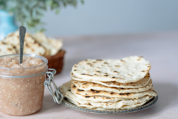 Matzah for holiday Passover. Healthy food. Jewish Passover celebrations concept. 
