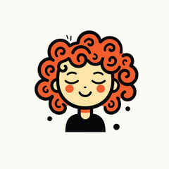A cartoon figure with a beaming smile and curly hair