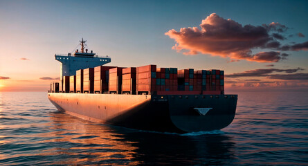 Seascape with container ship - obrazy, fototapety, plakaty