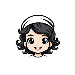 A cartoon figure with a beaming smile and curly hair