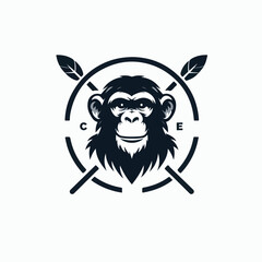 Black and white vector illustration of happy chimpanzee