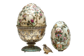 A Large Russian Gilded Silver and Shaded Enamel Egg on Transparent Background