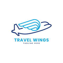 Airplane Wings Flying Travel Creative Concept design vector Logo Template