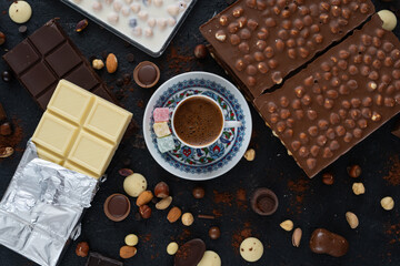 Turkish Coffee in the Colorful Eid Candy and Chocolate Photo, Traditional Ottoman Cuisine Desserts, Üsküdar Istanbul, Turkiye (Turkey)