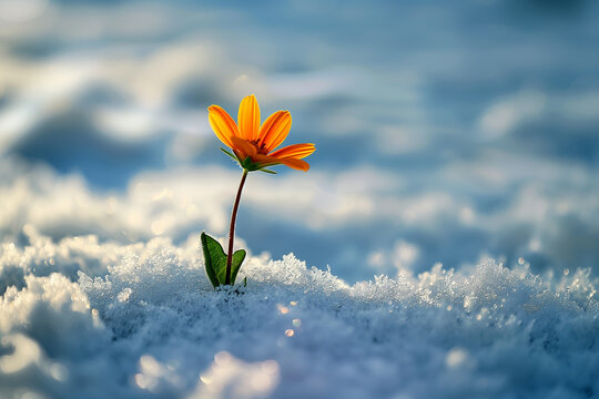 Orange Flower In The Snow