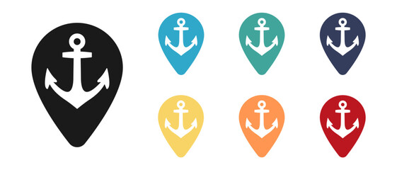 Anchor, hope concept vector icon set. Mark on the map. Illustration