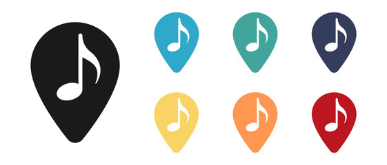Musical note, music vector icon set. Mark on the map. Illustration