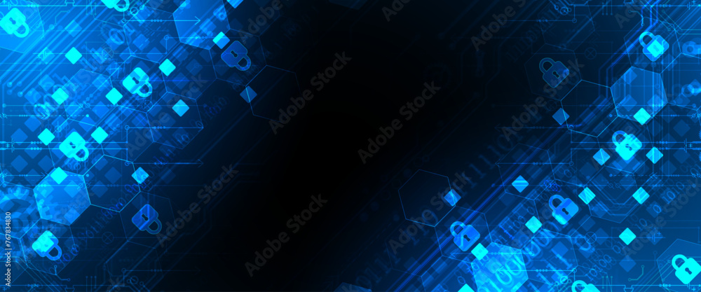 Poster secure digital background. virtual confidential, programming protection. hand drawn vector.