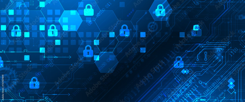Aufkleber Secure digital background. Virtual confidential, programming protection. Hand drawn vector.