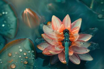close-up of dragonfly on a flower