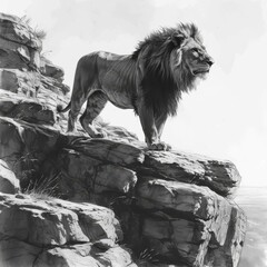 Majestic Lion Overlooking the Horizon Pencil Art