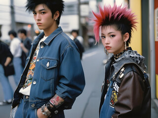 agazzi e ragazze punk giapponesi - obrazy, fototapety, plakaty