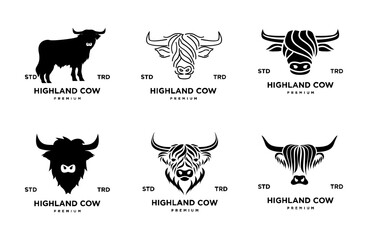 highland cattle cow illustration hand drawn symbol icon logo design