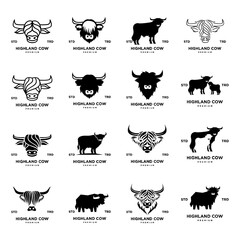 highland cattle cow illustration hand drawn symbol icon logo design