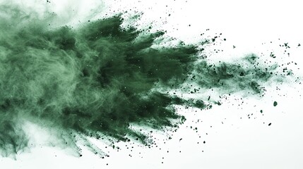 abstract powder splatted background,Freeze motion of green powder exploding/throwing green, Abstract emerald dust explosion on white background.  - obrazy, fototapety, plakaty