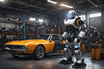 Roboter als KFZ Mechaniker in der Werkstatt - 767837052