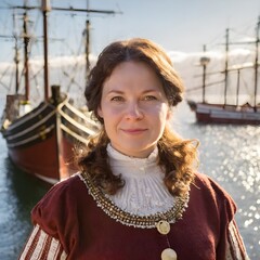 vintage woman in a boat