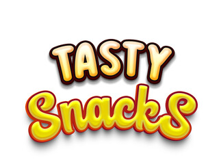 Snacks_Text_Effect. 3D outlined comic text effect. Fun snacks time graphic style on halftone abstract background.