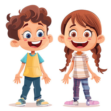 Two kids smiling cartoons cartoon vector 