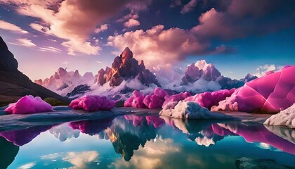 reflection in the water colorful mountain 