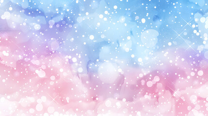 Snow falls on a pink and blue backdrop, creating a watercolor painting - obrazy, fototapety, plakaty