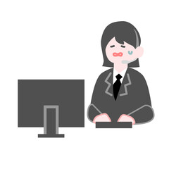 冷や汗を掻いた表情のコールセンター の女性