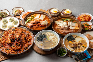 Korean food, seafood, agu, jjim, whole ribs, soup, kimchi, spam, dumplings, meat, clams, kalguksu, sea urchin eggs, side dishes, traditions