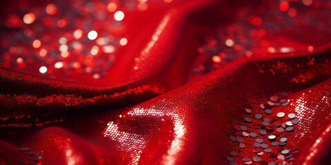 Red particle wave on black background, Glitter and sparkles background lights and bokeh effects, Shiny red gold glitter in abstract defocused background space for copy christmas and new Generative ai