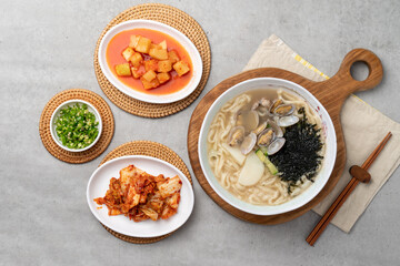 Korean food, seafood, agu, jjim, whole ribs, soup, kimchi, spam, dumplings, meat, clams, kalguksu, sea urchin eggs, side dishes, traditions