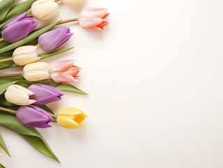 Elegant tulips lined background with copy space for spring messages