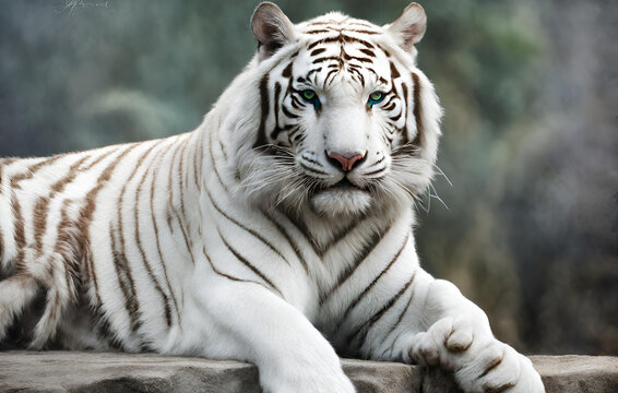 White bengal tiger looking at the camera
