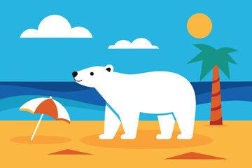 summer vector background with a polar bear on the beach for banners, cards, flyers, social media wallpapers