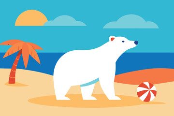 summer vector background with a polar bear on the beach for banners, cards, flyers, social media wallpapers