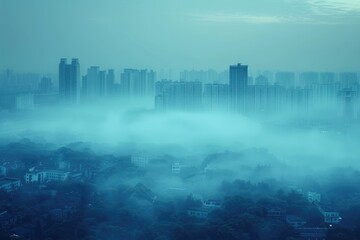 polluted city with shrouded in fog urban building background  professional photography