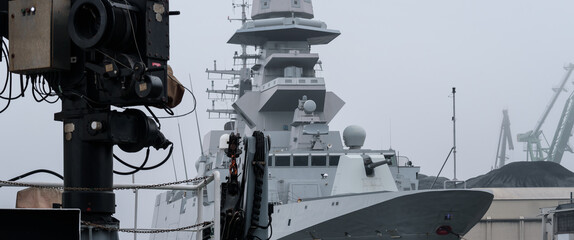 WARSHIP - Italian Navy guided missile frigate moored at the seaport wharf