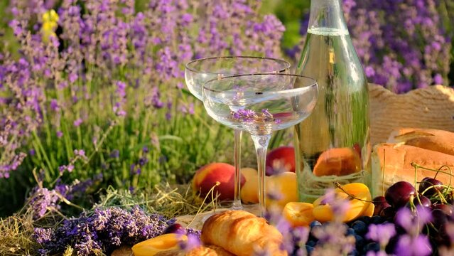 picnic in a lavender field. selective focus.