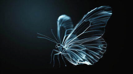 X-ray image of a butterfly on a black background. Anatomy of insects. Aesthetic nature concept. Generative AI