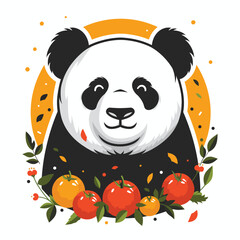 A panda cuddles with a food in a charming illustration