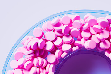 Overflowing Bowl of Pink Medication Pills on a Vibrant Blue Background