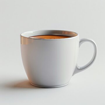 Realistic image of a freshly brewed coffee in a ceramic mug solid stark white background